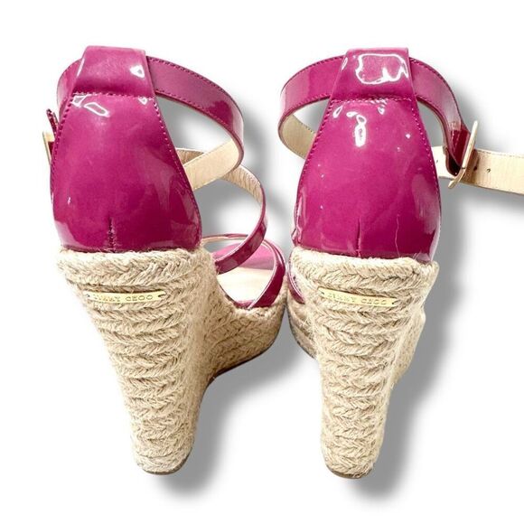 Jimmy Choo Dark Pink Patent Leather Porto Espadrille Platform Wedge Sandals 38 - Picture 9 of 12